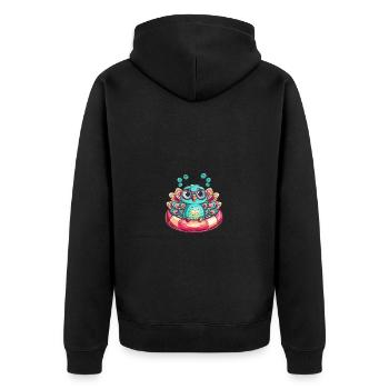 Pfau Vogel Comic Cool - Unisex Premium Bio Zip Hoodie - Schwarz - Hinten - Nico (187cm)