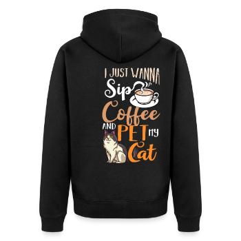 Cafetière Chat Machine Chaton Tasse Grains - Veste à capuche bio Premium Unisexe - noir - Dos - Nico (187cm)