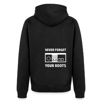 Gamer Spruch Retro - Unisex Premium Bio Zip Hoodie - Schwarz - Hinten - Nico (187cm)