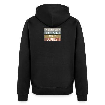 Depression Awareness Spruch - Unisex Premium Bio Zip Hoodie - Schwarz - Hinten - Nico (187cm)