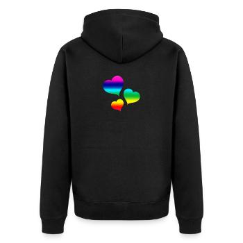 Bunte Herzen - Unisex Premium Bio Zip Hoodie - Schwarz - Hinten - Nico (187cm)