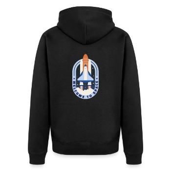 Willkommen im Weltraum Willkommen im Weltraum Gesc - Unisex Premium Bio Zip Hoodie - Schwarz - Hinten - Nico (187cm)