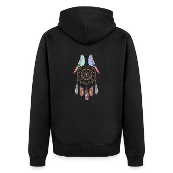 capteur de rêves et oiseaux - Veste à capuche bio Premium Unisexe - noir - Dos - Nico (187cm)