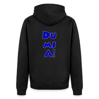 dumia minnie blau rand weiß - Unisex Premium Bio Zip Hoodie - Schwarz - Hinten - Nico (187cm)