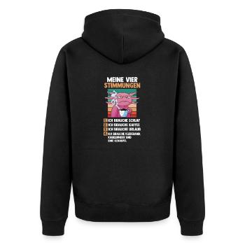 Axolotl Meine Vier Stimmungen - Unisex Premium Bio Zip Hoodie - Schwarz - Hinten - Nico (187cm)