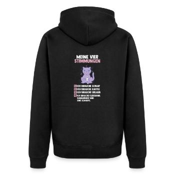 Katze Meine Vier Stimmungen - Unisex Premium Bio Zip Hoodie - Schwarz - Hinten - Nico (187cm)