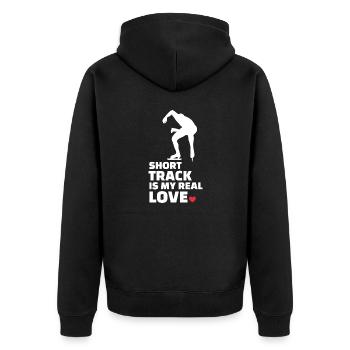 Ich Liebe Kurze Strecke Und Eislaufen - Unisex Premium Bio Zip Hoodie - Schwarz - Hinten - Nico (187cm)