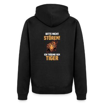 Tiger Motiv - Unisex Premium Bio Zip Hoodie - Schwarz - Hinten - Nico (187cm)