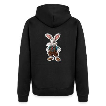 Lederhosen / Animal / Traditional costume / Tradition / Rabbit - Unisex Premium Organic Zip Hoodie - black - Back - Nico (187cm)