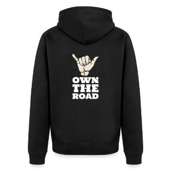 OWN THE ROAD Biker gift shirt - Unisex Premium Organic Zip Hoodie - black - Back - Nico (187cm)