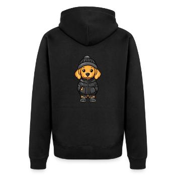 Golden Retriever Hund Cartoon - Unisex Premium Bio Zip Hoodie - Schwarz - Hinten - Nico (187cm)