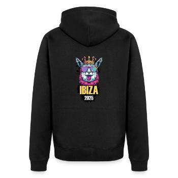 Ibiza 2025 Alpaka Party Urlaub - Unisex Premium Bio Zip Hoodie - Schwarz - Hinten - Nico (187cm)
