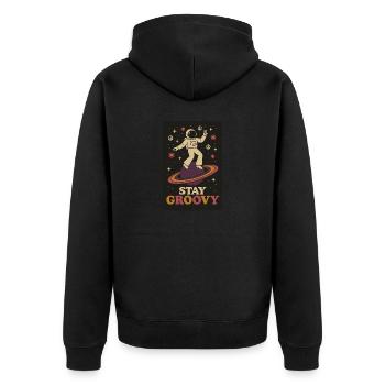 Groovy Galaxy – Tanz auf Saturn - Unisex Premium Bio Zip Hoodie - Schwarz - Hinten - Nico (187cm)