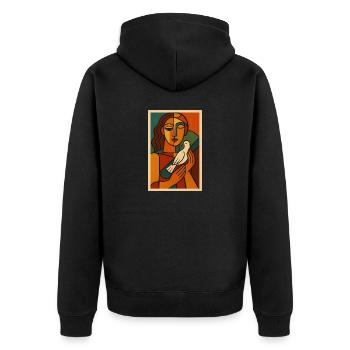 Peaceful Soul – Kubismus trifft Retro-Kunst - Unisex Premium Bio Zip Hoodie - Schwarz - Hinten - Nico (187cm)