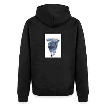 Kuh - Unisex Premium Bio Zip Hoodie - Schwarz - Hinten - Nico (187cm)