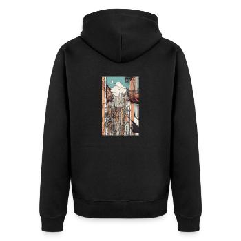Stadtbild - Unisex Premium Bio Zip Hoodie - Schwarz - Hinten - Nico (187cm)