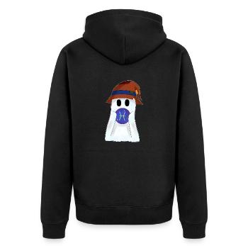 Kleiner Geist mit dem Sternzeichen Fische - Unisex Premium Bio Zip Hoodie - Schwarz - Hinten - Nico (187cm)