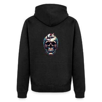 Skull mit süßer kleiner Maus auf der Stirn - Unisex Premium Bio Zip Hoodie - Schwarz - Hinten - Nico (187cm)