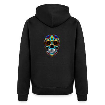 Skull Mexican Style, Día de Muertos - Unisex Premium Bio Zip Hoodie - Schwarz - Hinten - Nico (187cm)