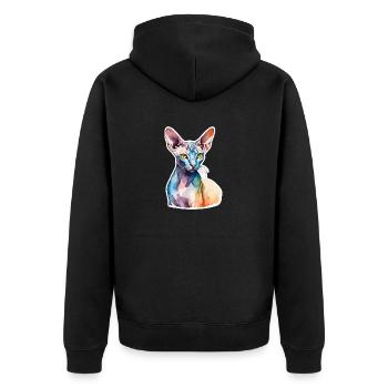 Sphynx Katze Wasserfarben - Unisex Premium Bio Zip Hoodie - Schwarz - Hinten - Nico (187cm)
