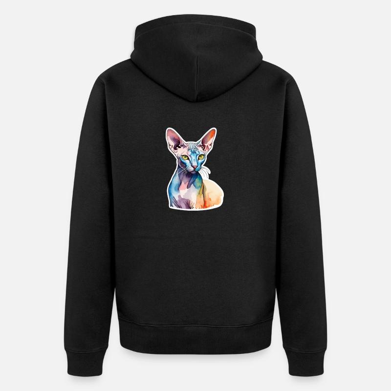 Sphynx Chat Aquarelles - Veste à capuche bio Premium Unisexe - noir