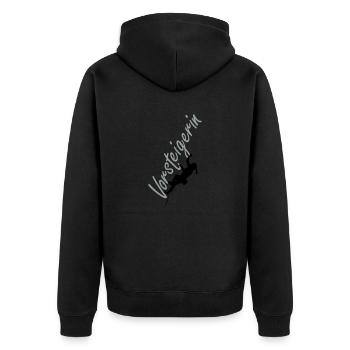 Vorsteigerin - Unisex Premium Bio Zip Hoodie - Schwarz - Hinten - Nico (187cm)
