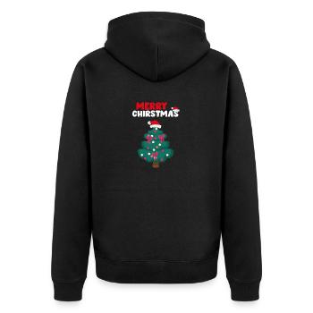 Merry Christmas Logo mit buntem Weihnachtsbaum - Unisex Premium Bio Zip Hoodie - Schwarz - Hinten - Nico (187cm)