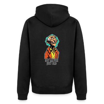 Ich bin nicht erwachsen, nur alt! - Unisex Premium Bio Zip Hoodie - Schwarz - Hinten - Nico (187cm)