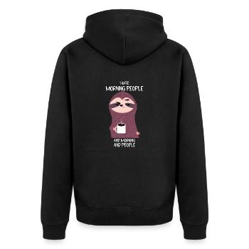 Ich hasse Morgenmenschen - Unisex Premium Bio Zip Hoodie - Schwarz - Hinten - Nico (187cm)