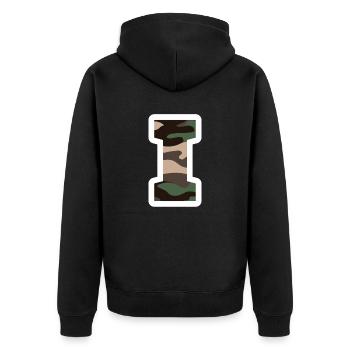 Buchstabe I Militärische Tarnung - Geschenkidee - Unisex Premium Bio Zip Hoodie - Schwarz - Hinten - Nico (187cm)