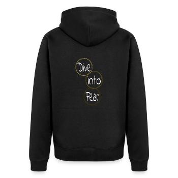 jokes facing fears present quote - Unisex Premium Bio Zip Hoodie - Schwarz - Hinten - Nico (187cm)