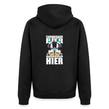 Lustiger Spruch Snowboard Bier darum bin ich hier - Unisex Premium Bio Zip Hoodie - Schwarz - Hinten - Nico (187cm)