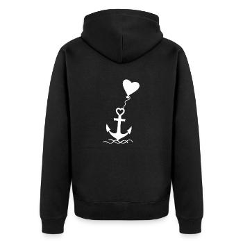Nordsee Liebe Herz Luftballon trägt Anker weis - Unisex Premium Bio Zip Hoodie - Schwarz - Hinten - Nico (187cm)