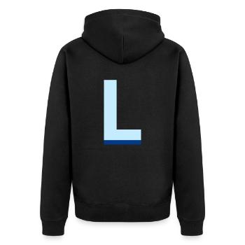 Lettre l bleu pop et moderne - Veste à capuche bio Premium Unisexe - noir - Dos - Nico (187cm)