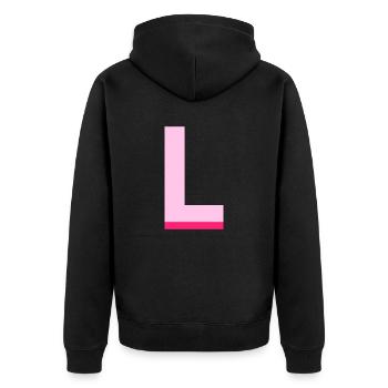 Pop und moderner rosa Buchstabe l - Unisex Premium Bio Zip Hoodie - Schwarz - Hinten - Nico (187cm)