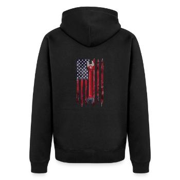 Rat Rod USA Flag Car Builder Mechanic - Unisex Premium Organic Zip Hoodie - black - Back - Nico (187cm)