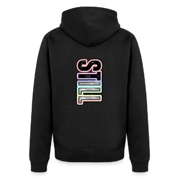 STILL ILL – pastel lettering with character - Unisex Premium Organic Zip Hoodie - black - Back - Nico (187cm)