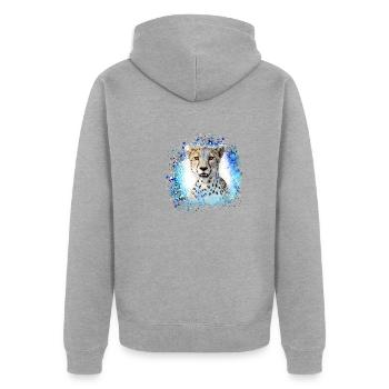 léopard, chat, chat sauvage, graffiti, peinture, bleu - Veste à capuche bio Premium Unisexe - gris chiné - Dos - Nico (187cm)