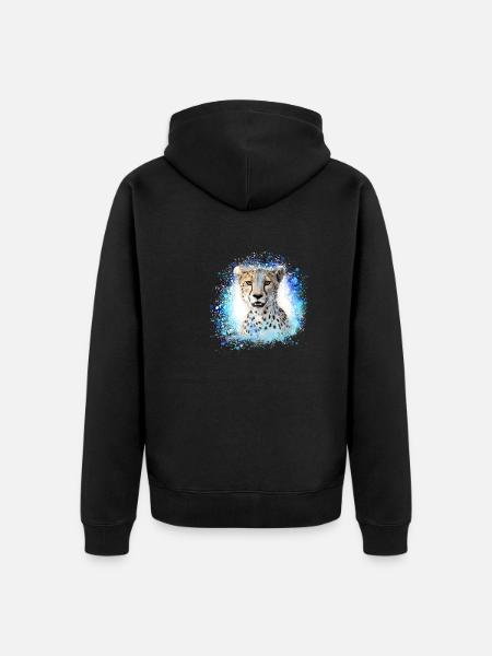 leopard, cat, wildcat, graffiti, painting,blue - Unisex Premium Organic Zip Hoodie - black