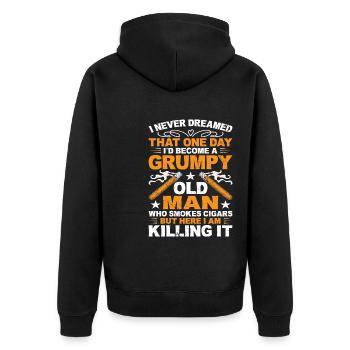 Grumpy Old Man Who Smokes Cigars Funny Cigar - Unisex Premium Bio Zip Hoodie - Schwarz - Hinten - Nico (187cm)