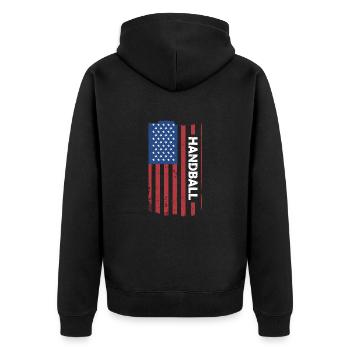 Sport Us Flag Handball - Unisex Premium Bio Zip Hoodie - Schwarz - Hinten - Nico (187cm)