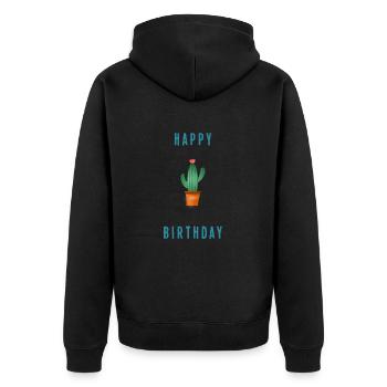 JAHRESTAG. ALLES GUTE ZUM GEBURTSTAG!. ALLES GUTE ZUM GEBURTSTAG!. - Unisex Premium Bio Zip Hoodie - Schwarz - Hinten - Nico (187cm)