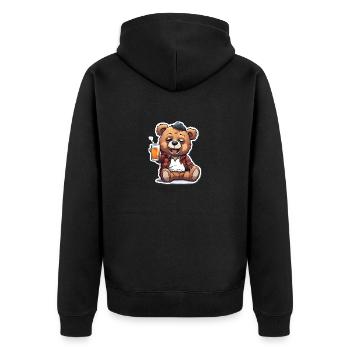 Lässiger Teddy mit Bier - Unisex Premium Bio Zip Hoodie - Schwarz - Hinten - Nico (187cm)