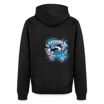 Poisson-chat Wels Waller sur des taches de couleur - Veste à capuche bio Premium Unisexe - noir - Dos - Nico (187cm)