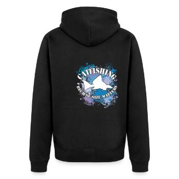 Silhouette de poisson-chat Wels Waller et taches de couleur - Veste à capuche bio Premium Unisexe - noir - Dos - Nico (187cm)