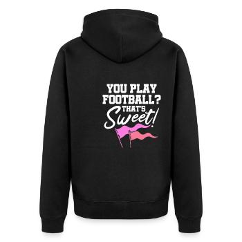 You play football? That's sweet - Unisex Premium Bio Zip Hoodie - Schwarz - Hinten - Nico (187cm)
