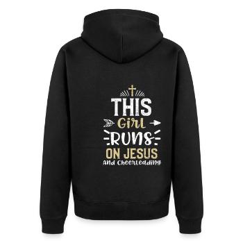 This Girl Runs On Jesus And Chee... - Unisex Premium Bio Zip Hoodie - Schwarz - Hinten - Nico (187cm)