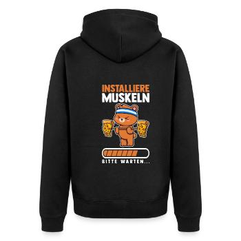 Muskeln Sport Fitness Gewichtheben Bär - Unisex Premium Bio Zip Hoodie - Schwarz - Hinten - Nico (187cm)