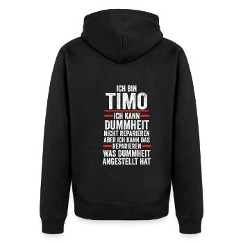 Timo - Unisex Premium Bio Zip Hoodie - Schwarz - Hinten - Nico (187cm)