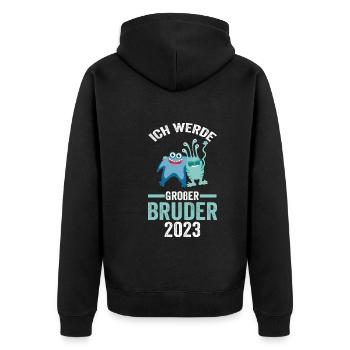 Ich werde großer Bruder 2023 - Unisex Premium Bio Zip Hoodie - Schwarz - Hinten - Nico (187cm)